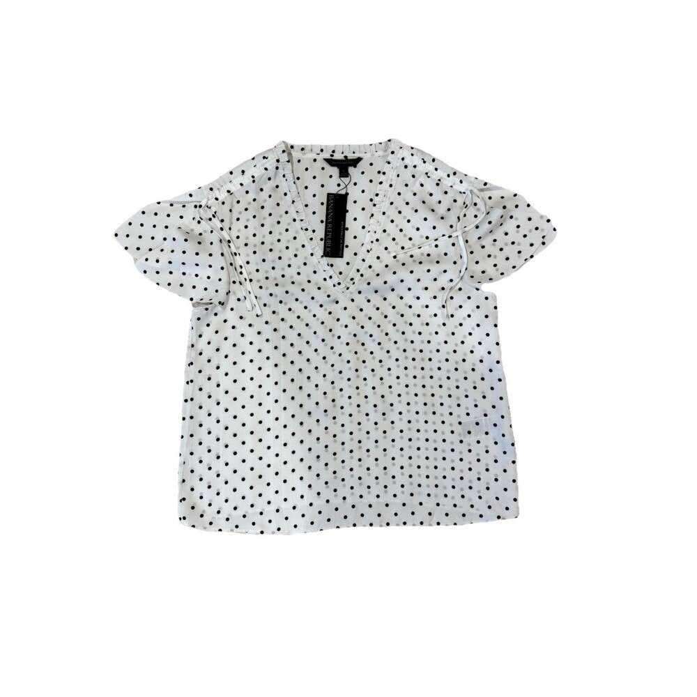 Banana Republic, Women’s Blouse, Black Sheer Dot Flutter Sleeve Top, NWT